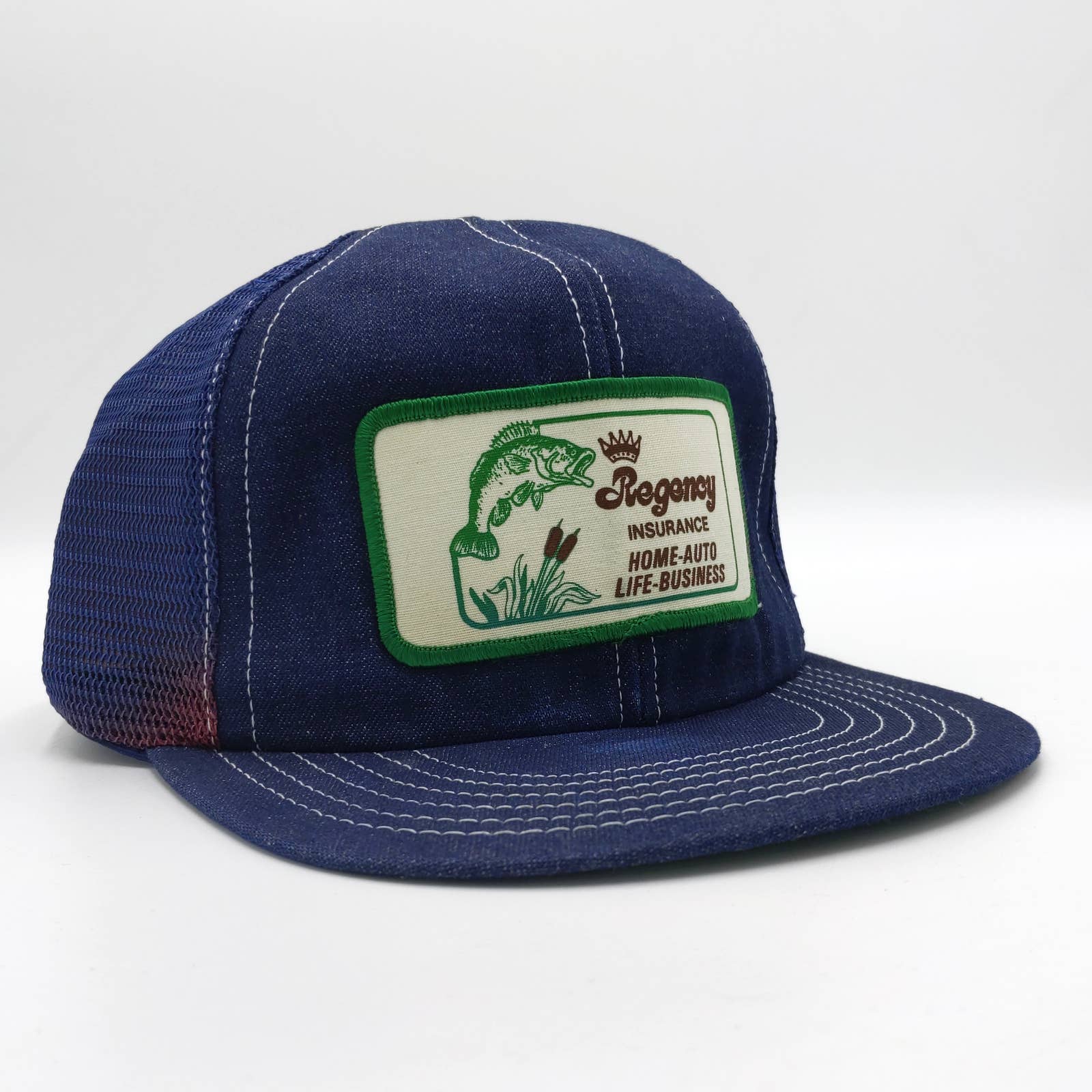 Regency Insurance Denim Snapback Trucker Hat Vintage Patch Mesh Cap Blue Usa